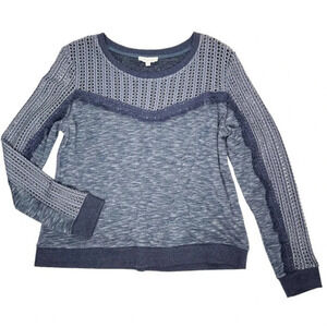Skies Are‎ Blue Contrast Lace Knit Fringe Sweater Top Size Medium